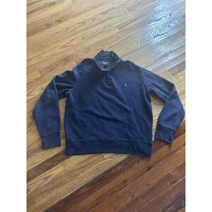 Polo Ralph Lauren Fleece Lined Henley Sweater Navy Mens Size Large Pullover Rib